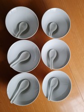 Reisschale Dessertschale Suppenschale weiß konisch mit  Löffel 6 Stück