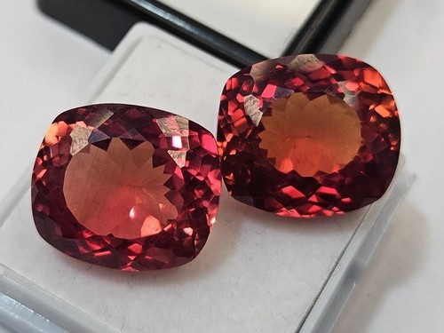 Coppia Padparadscha Zaffiro Taglio Cuscino 30-31 Ct Sciolto Naturale Certificato Gemma - Foto 4 di 7