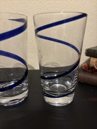 Set 4 Bicchieri Pier 1 Imports Swirline Blu Cobalto Bicchieri Highball Glasses - Foto 5 di 12