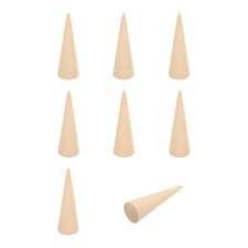 Wood Cone Ring Holder, 8 Pcs Finger Jewelry Display Stand, Wood Color 80x25mm 