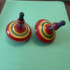 Vintage Tin Metal Spinning Top Matching Set Of 2 Still Work Great