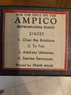 Ampico Recut 216533 Over The Rainbow Etc By Milne