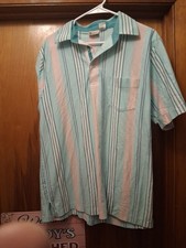 VTG London Fog Men  s Lg.Button Up Polo Shirt. Short Sleeve, Striped.