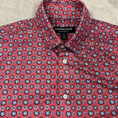 Mizzen + Main Shirt Mens Medium  Floral Trim Fit Commuter Performance Casual