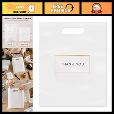 100 Pack Die Cut White Thank You Plastic Shopping Bags 12"x15" with Handles