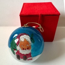 Reverse Inside Painted Glass Ornament Santa Christmas Tree in Box Hand Folk Art