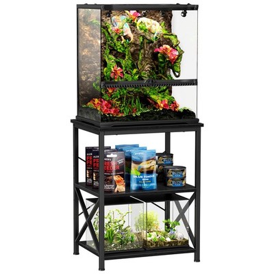 Reptile Tank Stand, 24'' X 18'' Terrarium Stand with 3-Tier Open Storage Shelves,