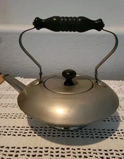 Vintage Empress Ware Tea Pot Art Deco Water Tea Kettle Silver Tone Wood Handle 