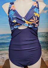 NWT Cupshe Womens One Piece Swimsuit Size Medium Blue Color Pink Yellow Floral