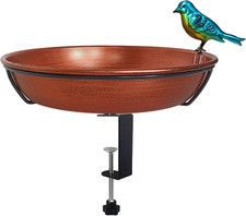Copper Bird Bath Bowl Clamp On Railing Outdoor Garden Decor