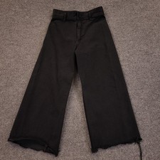 Zara Wide Leg Crop Jeans Womens Sz 8 28x23.5 Washed Black High Rise Raw Hem