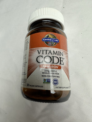 Garden of Life Vitamin Code RAW Iron 30 Vegan Caps Gluten-Free Exp 4/26