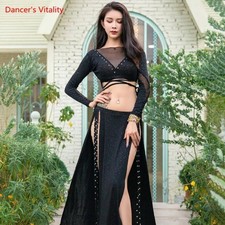 Oriental Dance Suit Top Long Sleeve Split Skirt Elegant Shirt Clothing Set