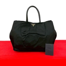 Prada Black Nylon Leather Handbag Magnetic Closure Vintage Authentic