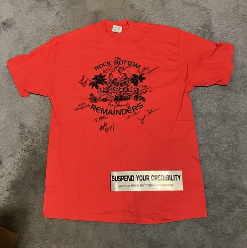 Stephen King Matt Groening + 11 Rock Bottom Remainders Signed Tee NEW w/Sticker