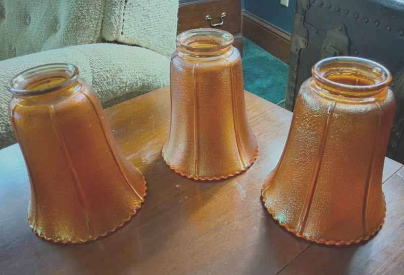 Vintage- Carnival Glass Marigold Shades With Fluted Edge and Ribbing - Set of 3