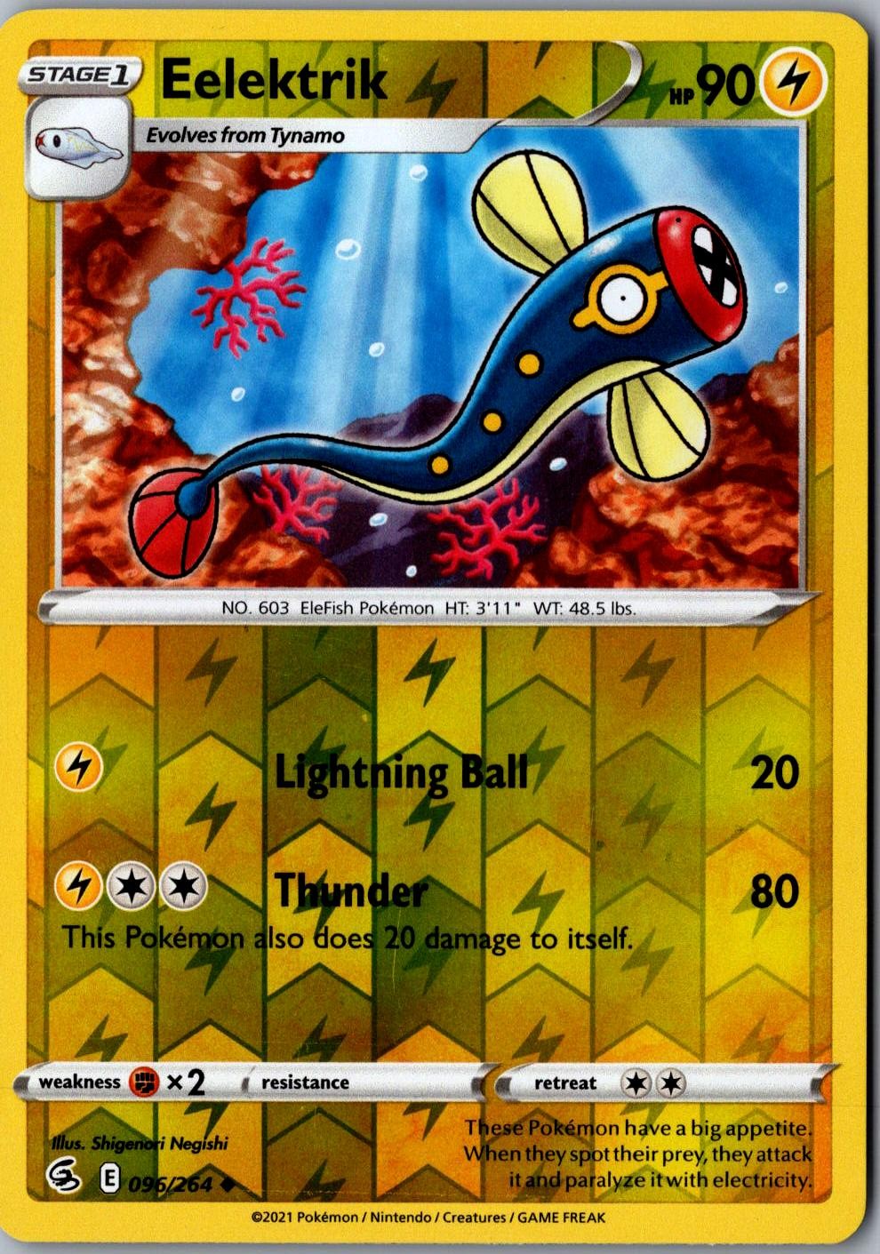Eelektrik Reverse Holo 096/264 Uncommon Fusion Strike LP Pokemon Card TCG Single