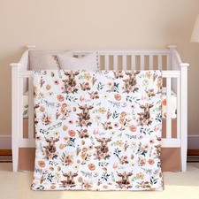 Ganeen 3 Pieces Highland Cow Crib Bedding Set for Girls Boys