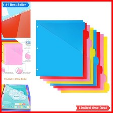 Binder Dividers 8 Tab with Pockets Clear Plastic 3 Ring for School Office Home