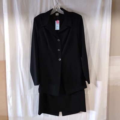 NEW Elements 2 PC Black Vintage Classic Business Coat Dress Size 14 