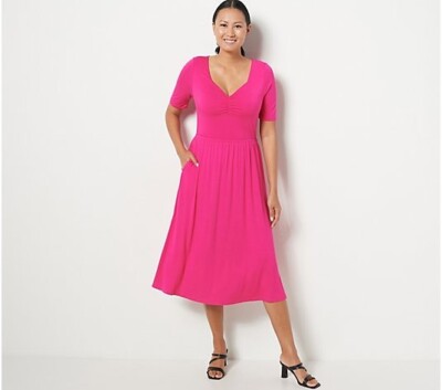 J Jason Wu Print Sweetheart Neck Knit Midi Dress-Hot  Pink-Medium-NEW-A473628 | eBay