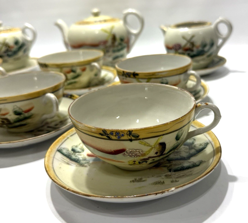 Rare Vintage Made in Nippon Complete Tea Set for 6 Windmill Scenery Landscape - Picture 7 of 24