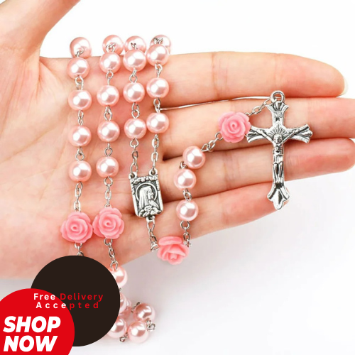 Katholischer Rosenkranz Perlen Halskette für Damen - Kreuz Anhänger Gebetskette religiös - Bild 2 von 12