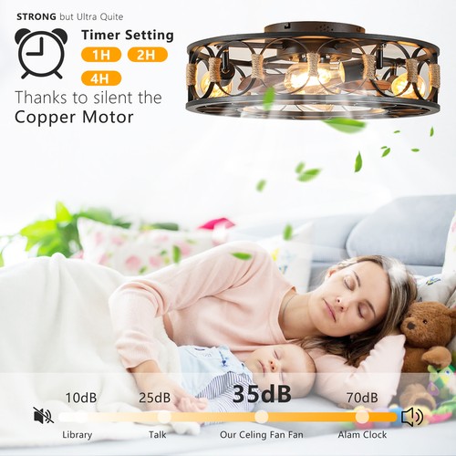 Caged Ceiling Fan Lights Flush Mount Farmhouse Light kit With Remote Control - Picture 8 of 12
