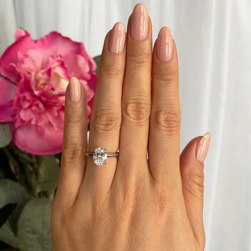 2Ct Oval Cut D/VVS1 Moissanite Solitaire Engagement Ring 14K White Gold Finish - Picture 2 of 8