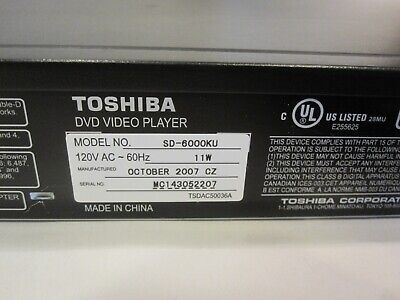 Toshiba SD-6000KU 1080p Digital Cinema Progressive DVD Video Toshiba SD-6000KU 1080p Digital Cinema Progressive DVD Video
