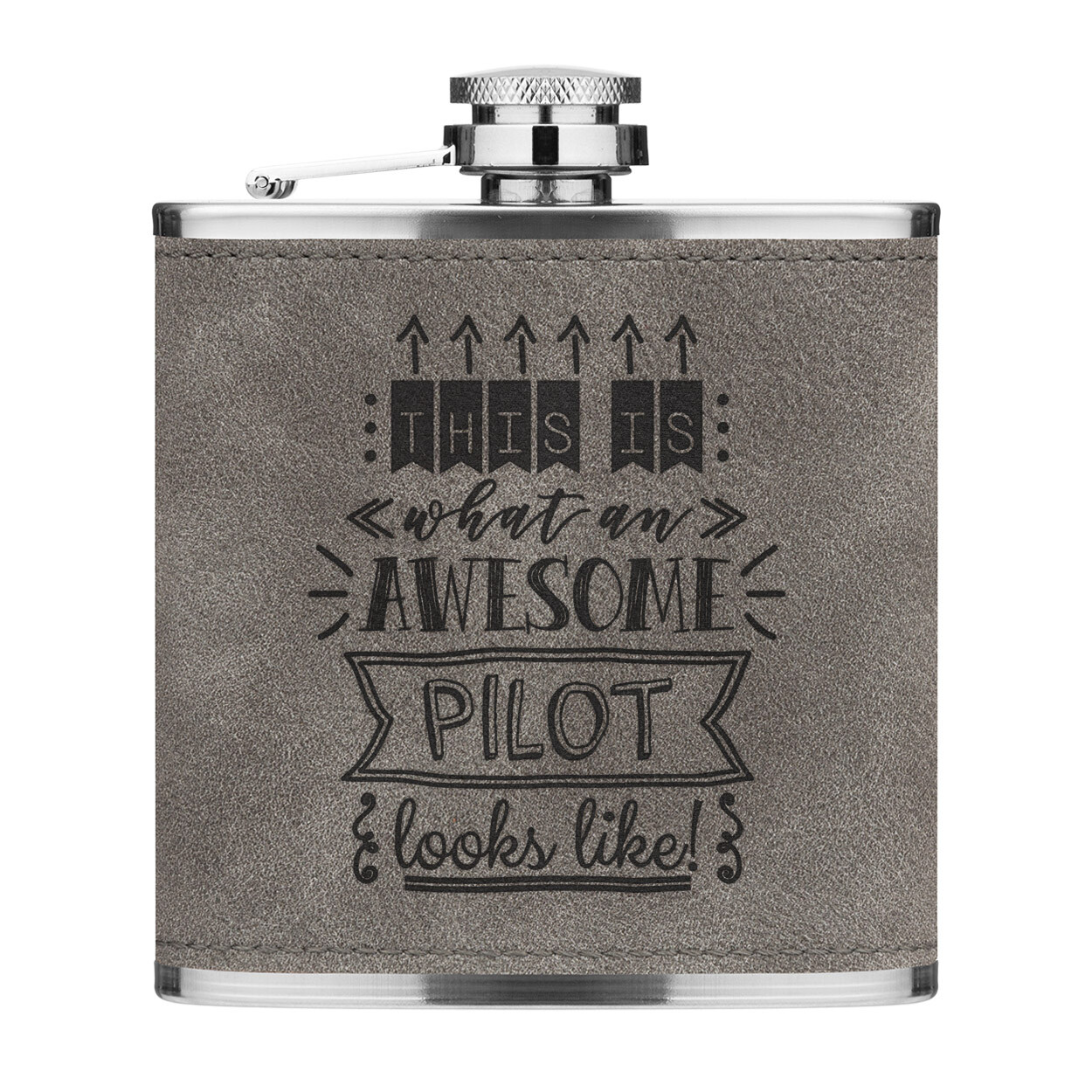 This Is What An Awesome Pilot Looks Like 6oz PU Leather Hip Flask Grey Funny
