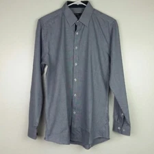 Galaxy by Harvic Shirt Men's Small Navy Blue White Slim Fit Flip Cuffs Workwear