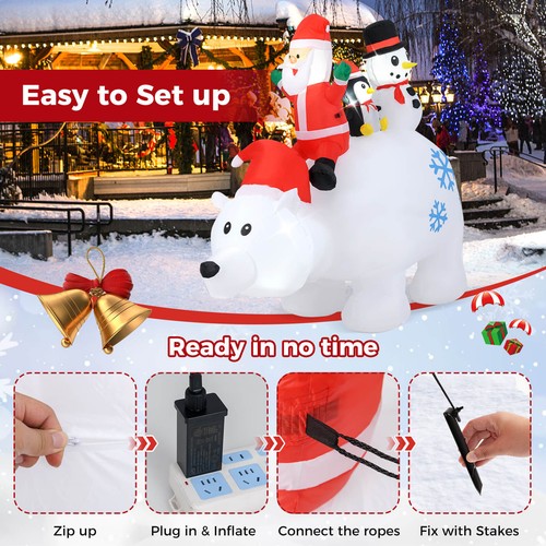 6 ' Christmas Inflatable Animated Santa Penguin & Snowman Riding Polar Bear - 第 7/8 張圖片