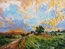 Countryside Green Meadow Fields Road Oil Painting Original Impasto Landscape art