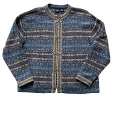 Vintage Nordic Design Fair Isle Cardigan Sweater Size Large Blue Wool