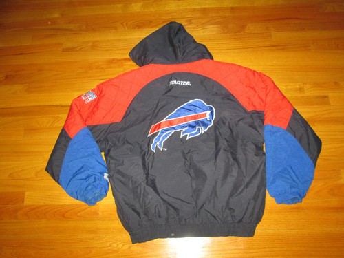 BUFFALO BILLS Vtg 90s Color Block 2 tone Starter Hoodie Hood Jacket Coat XL EUC