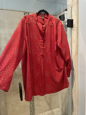 Ralph Lauren  3X Shirt Top Plus Tunic Red Light Weight  Print