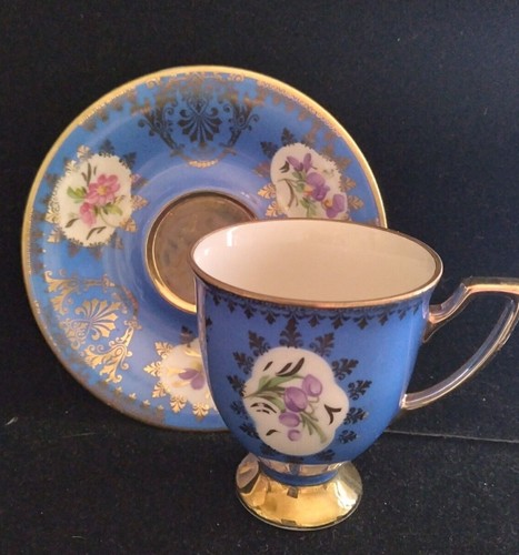 Bavaria Germany N Waldershof Demitasse Cup Saucer Set Blue Flowers Pattern - Picture 11 of 11