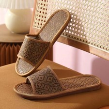 Summer Household Grass Woven Rattan Grass Slippers Breathable Anti Slip Slippers