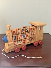 Vintage Wooden Train Engine Alphabet Push/Pull Toy