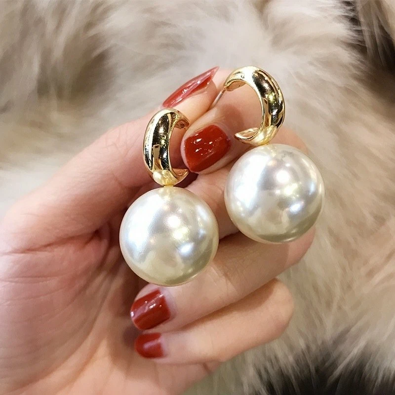 12MM Large Pearl Earrings | Classic Pearl Drop Earrings for Women – Huge  Tomato