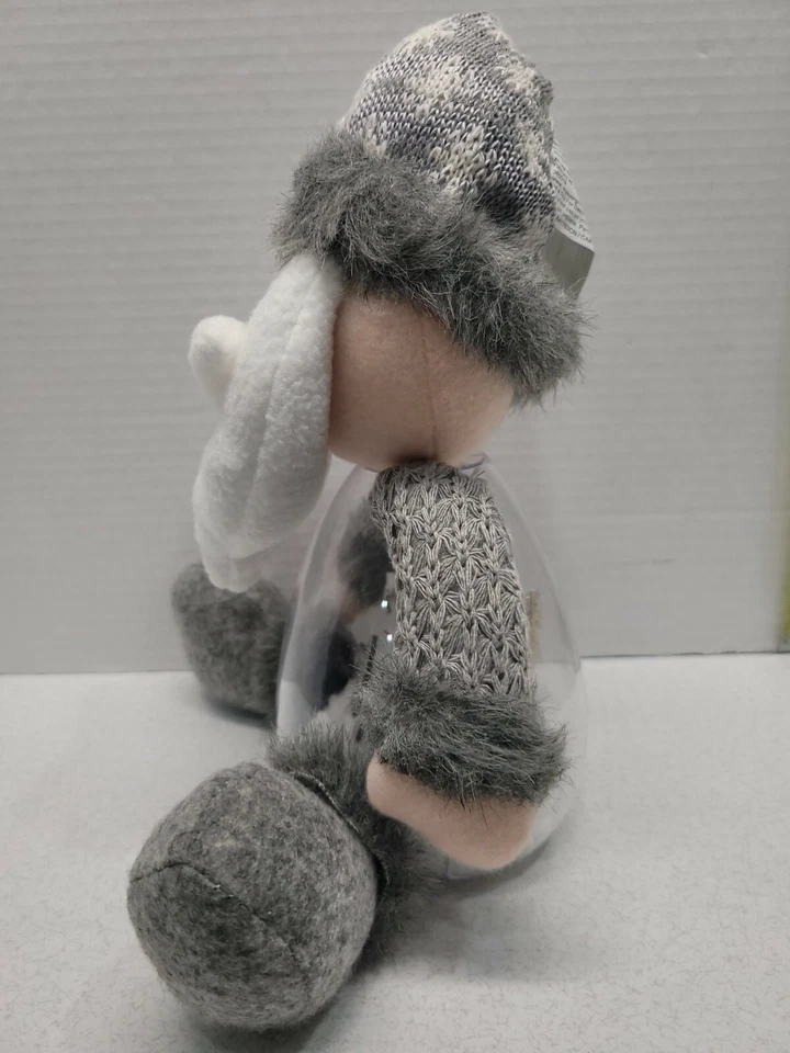 Plush Santa Claus Light Up Plastic Globe Grey White 9" Tall Christmas Farmhouse - Изображение 2 из 4