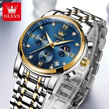 OLEVS Quartz Watch Stainless Steel Chronograph Waterproof Men's Wristwatch