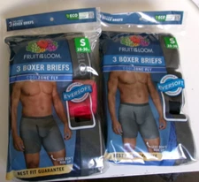 Six Fruit of the loom boxer briefs Size Small 100% Cotton Blues Black and Red