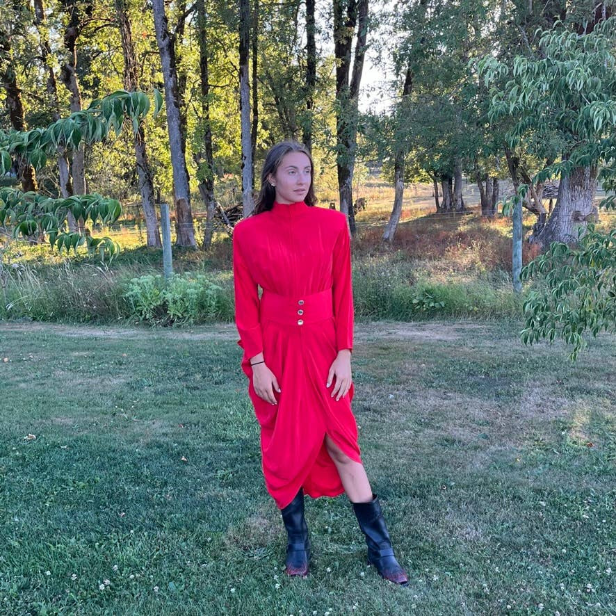 Red Silk Dress Women Size M Ann Tjian for Kenar V… - image 5