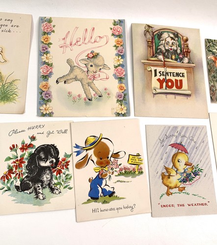 14 tarjetas vintage Get Well animales niños chatarra reserva diario basura - Imagen 3 de 12