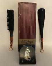 Seahorse Tie Rack Wall Plaque Shoe Brush N Shoehorn with Original Box vintage
