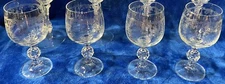 4 Vintage Bohemia Crystal Crystalex Queen's Lace Wine Glasses Clear Etched