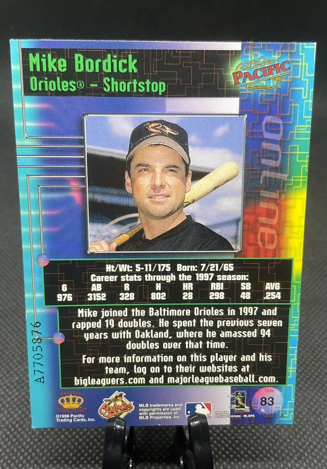 1998 Pacific Online Web Cards #83 Mike Bordick - Baltimore Orioles - Image 2 of 3