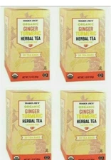 4 Packs Trader Joe's Organic Ginger Turmeric Herbal Tea 20 Tea Bags 1.6 oz Each 